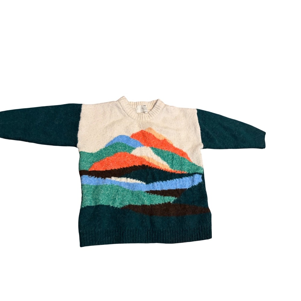 H&M Sweater Intarsia Mountain Landscape Multicolor Knit Pullover 2T‎